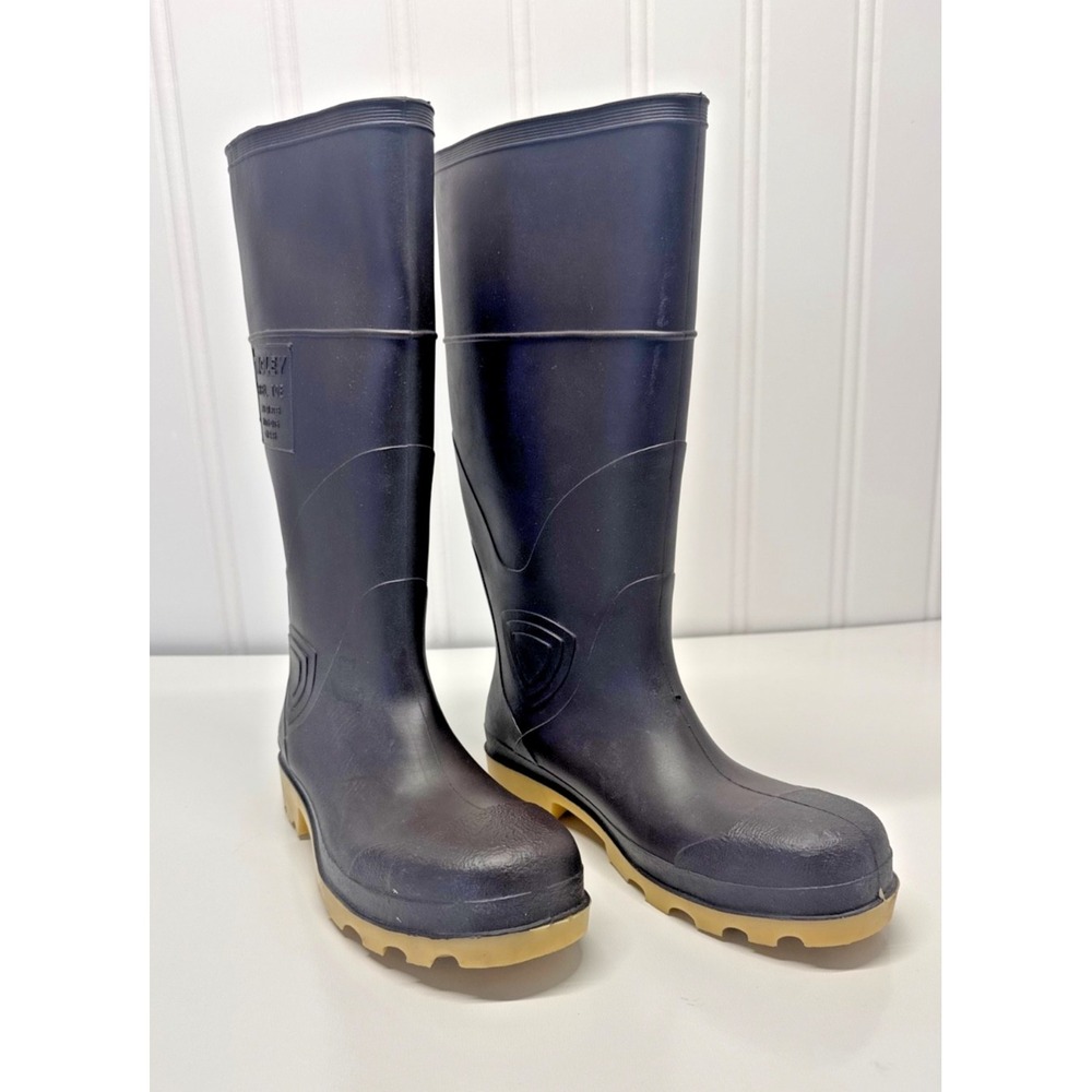 Men's Black Rubber Work Boots with Tan Sole And Steel Toe